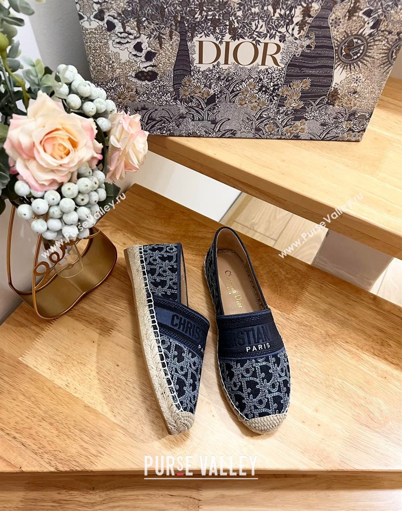 Dior Granville Espadrilles Flat in Blue Cotton Denim Embroidered with Oblique Motif 2024 (HB-240702066)