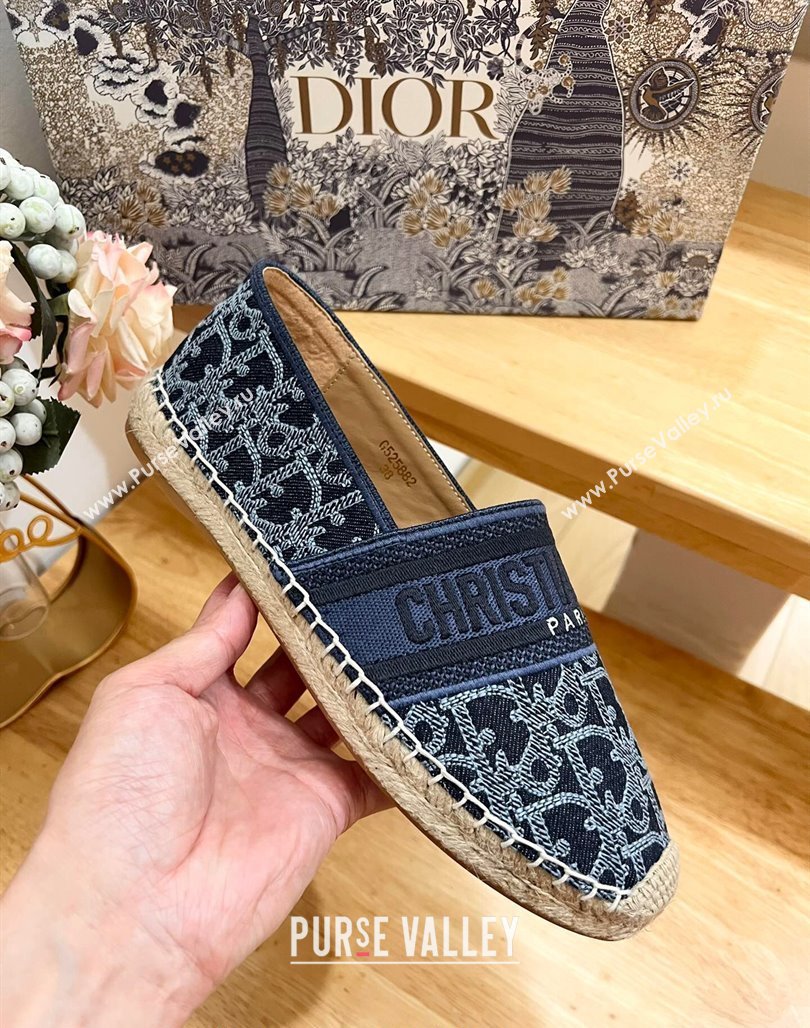 Dior Granville Espadrilles Flat in Blue Cotton Denim Embroidered with Oblique Motif 2024 (HB-240702066)