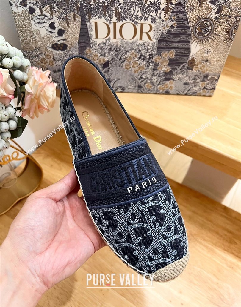 Dior Granville Espadrilles Flat in Blue Cotton Denim Embroidered with Oblique Motif 2024 (HB-240702066)