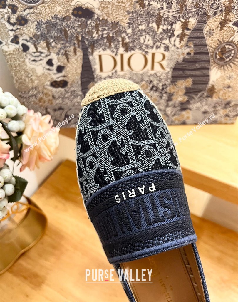 Dior Granville Espadrilles Flat in Blue Cotton Denim Embroidered with Oblique Motif 2024 (HB-240702066)