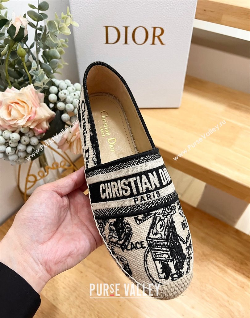 Dior Granville Espadrilles Flat in White and Navy Blue Cotton Embroidered with Plan de Paris Motif 2024 (HB-240702068)