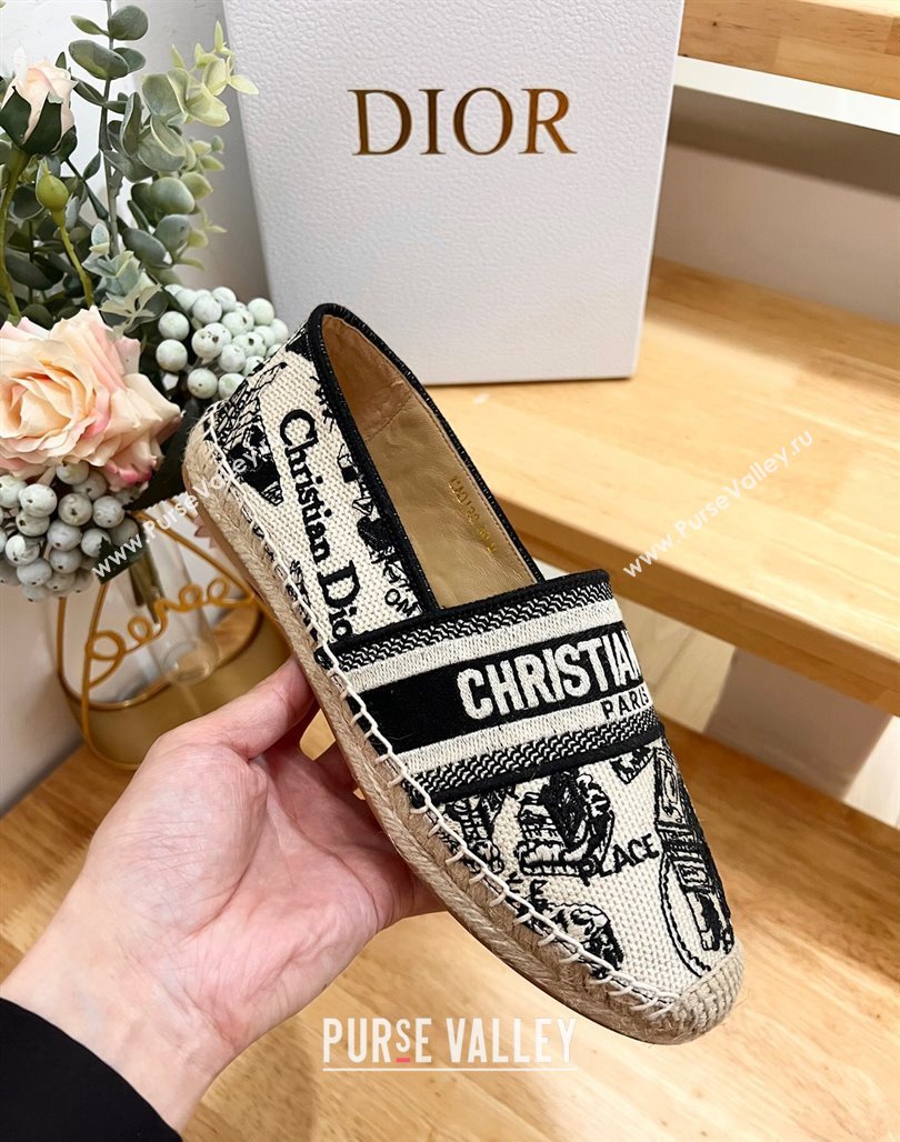 Dior Granville Espadrilles Flat in White and Navy Blue Cotton Embroidered with Plan de Paris Motif 2024 (HB-240702068)