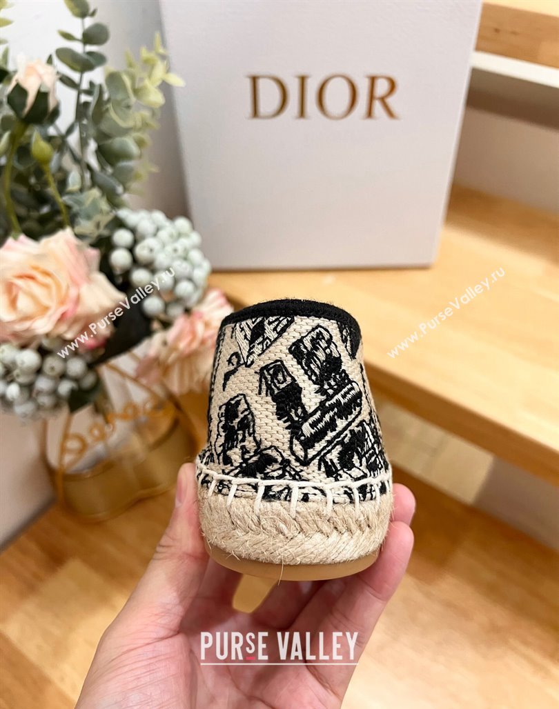 Dior Granville Espadrilles Flat in White and Navy Blue Cotton Embroidered with Plan de Paris Motif 2024 (HB-240702068)