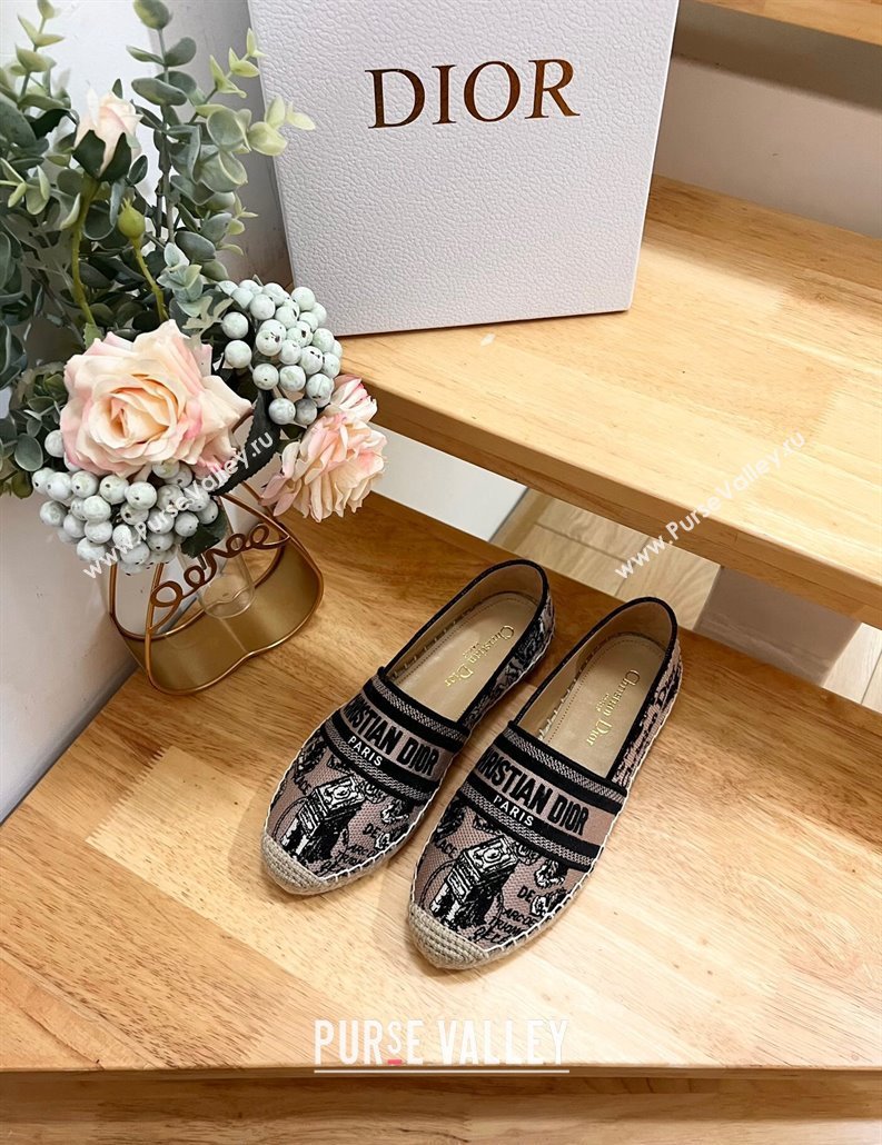 Dior Granville Espadrilles Flat in Beige and Black Cotton Embroidered with Plan de Paris Motif 2024 (HB-240702067)