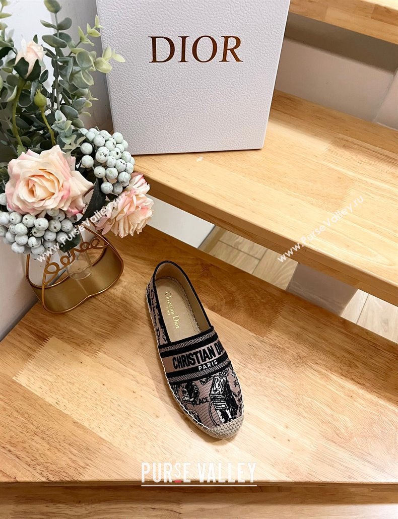 Dior Granville Espadrilles Flat in Beige and Black Cotton Embroidered with Plan de Paris Motif 2024 (HB-240702067)