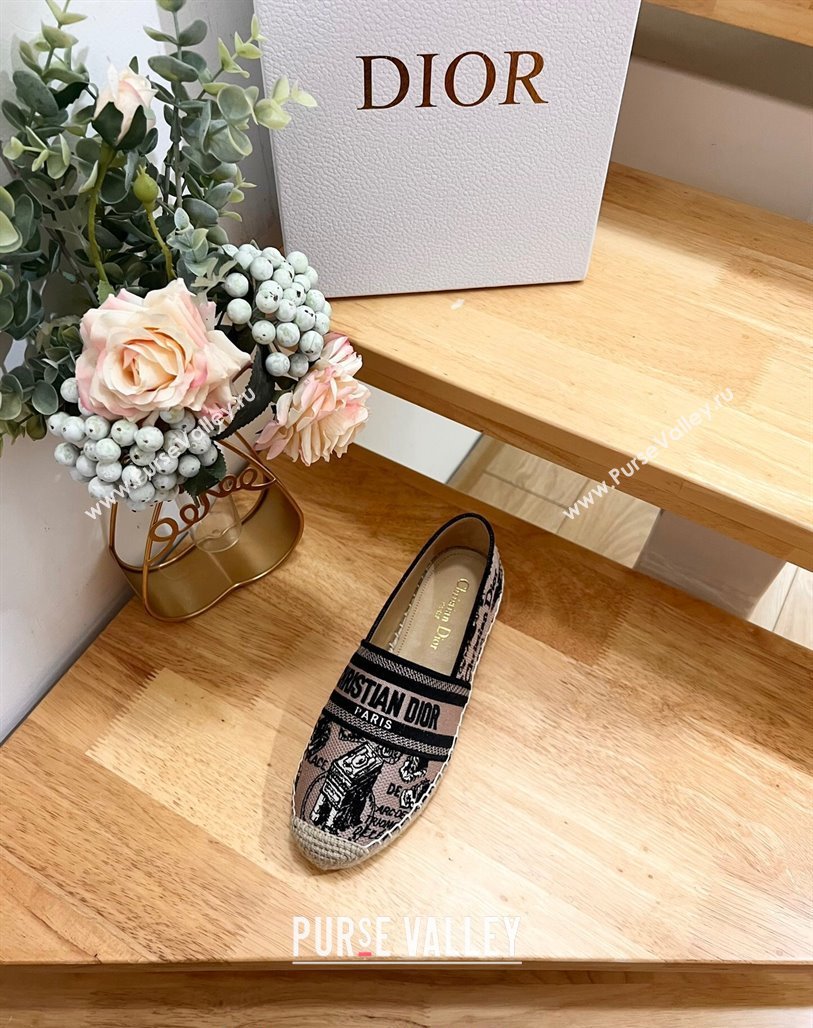 Dior Granville Espadrilles Flat in Beige and Black Cotton Embroidered with Plan de Paris Motif 2024 (HB-240702067)