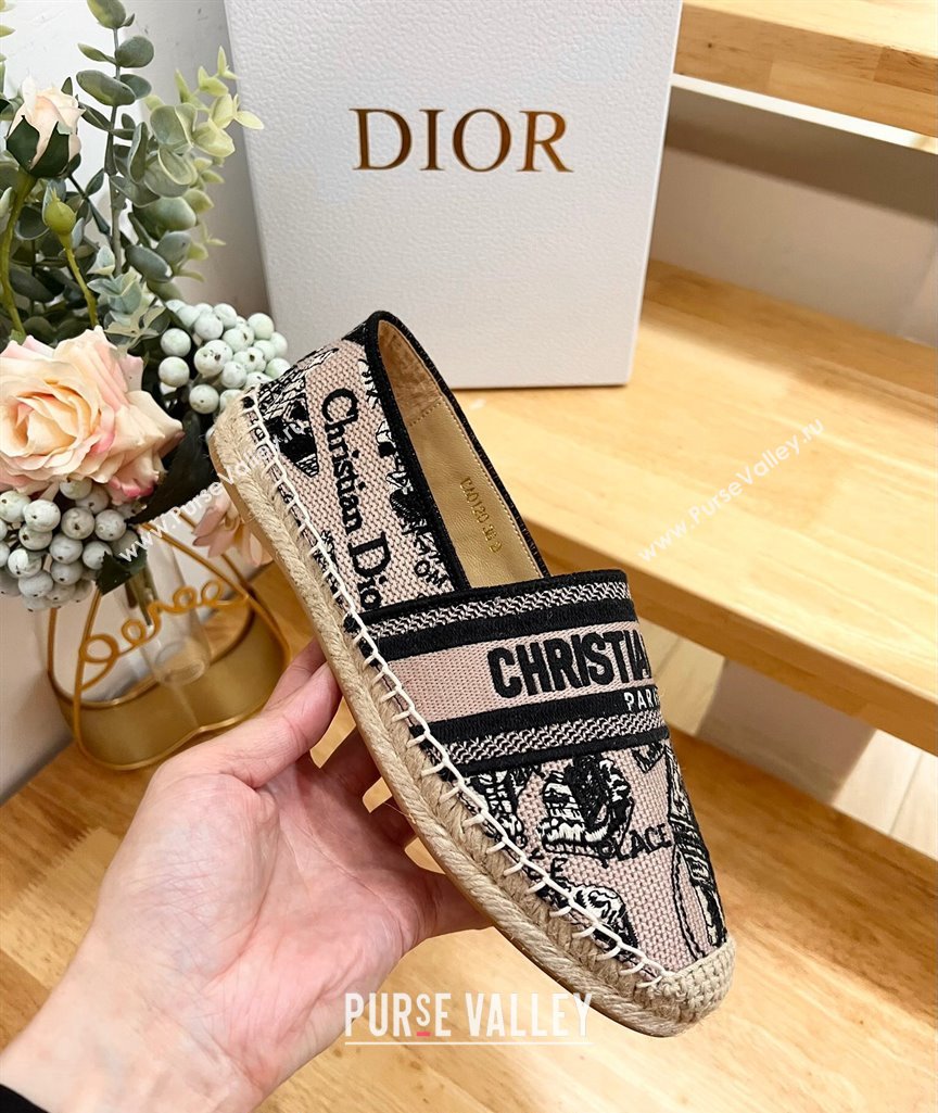 Dior Granville Espadrilles Flat in Beige and Black Cotton Embroidered with Plan de Paris Motif 2024 (HB-240702067)