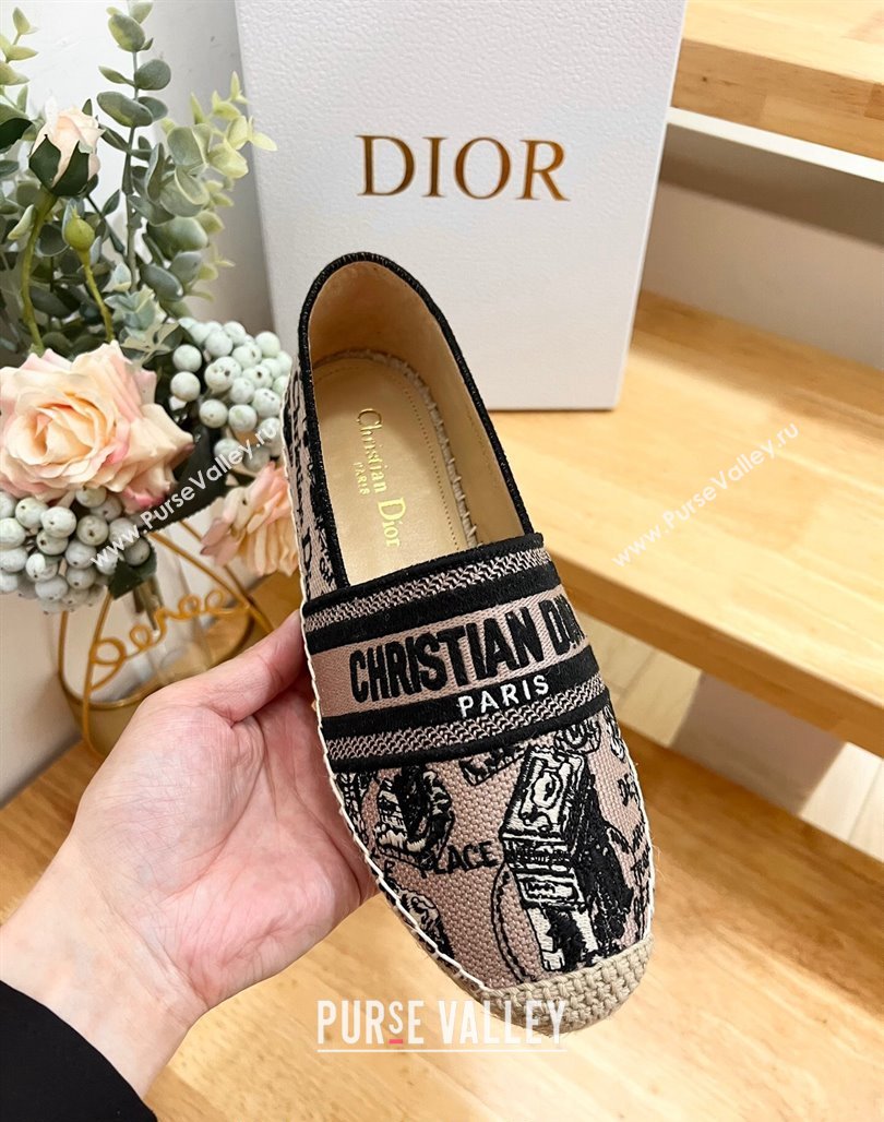 Dior Granville Espadrilles Flat in Beige and Black Cotton Embroidered with Plan de Paris Motif 2024 (HB-240702067)