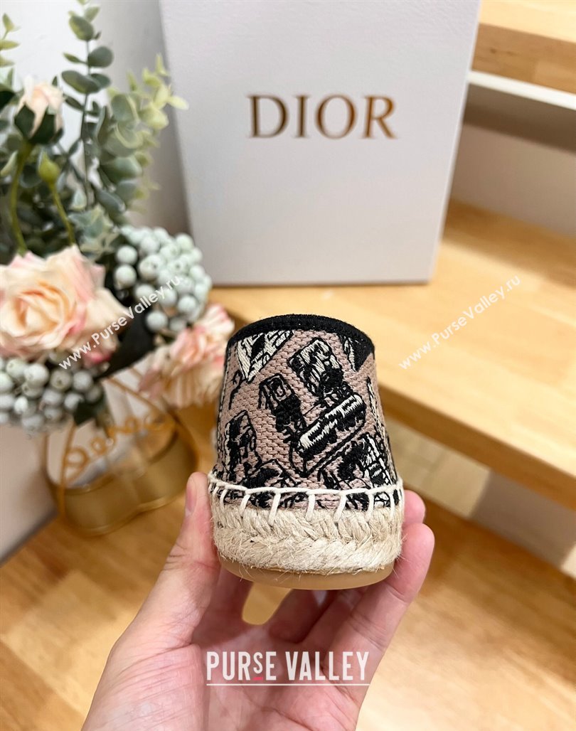 Dior Granville Espadrilles Flat in Beige and Black Cotton Embroidered with Plan de Paris Motif 2024 (HB-240702067)