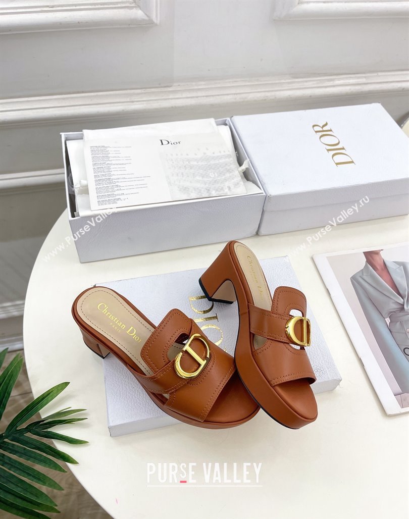 Dior 30 Montaigne Platform Slides Sandal 7cm in Calfskin Brown 2024 (MD-240702069)