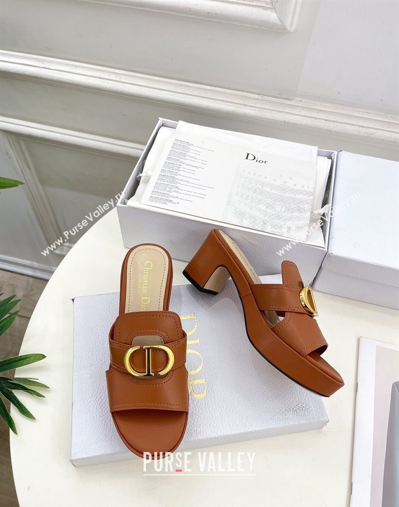 Dior 30 Montaigne Platform Slides Sandal 7cm in Calfskin Brown 2024 (MD-240702069)