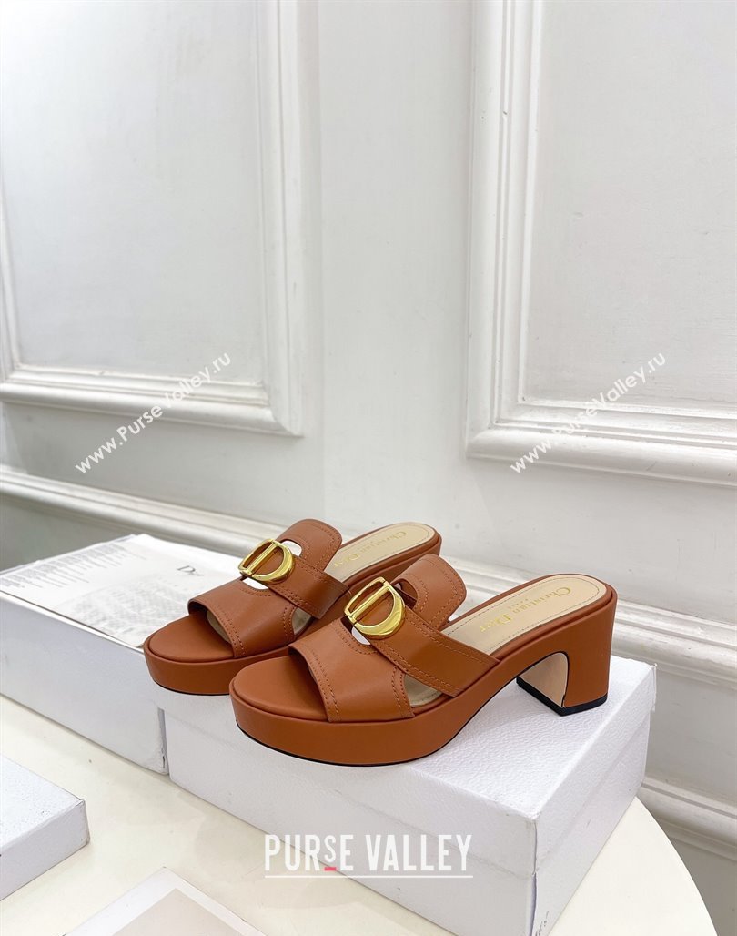 Dior 30 Montaigne Platform Slides Sandal 7cm in Calfskin Brown 2024 (MD-240702069)