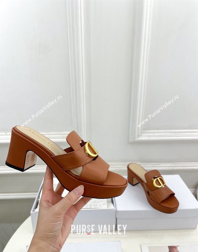 Dior 30 Montaigne Platform Slides Sandal 7cm in Calfskin Brown 2024 (MD-240702069)