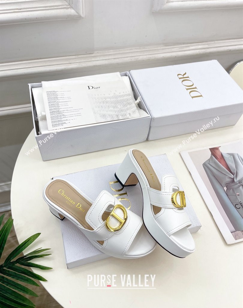 Dior 30 Montaigne Platform Slides Sandal 7cm in Calfskin White 2024 (MD-240702070)