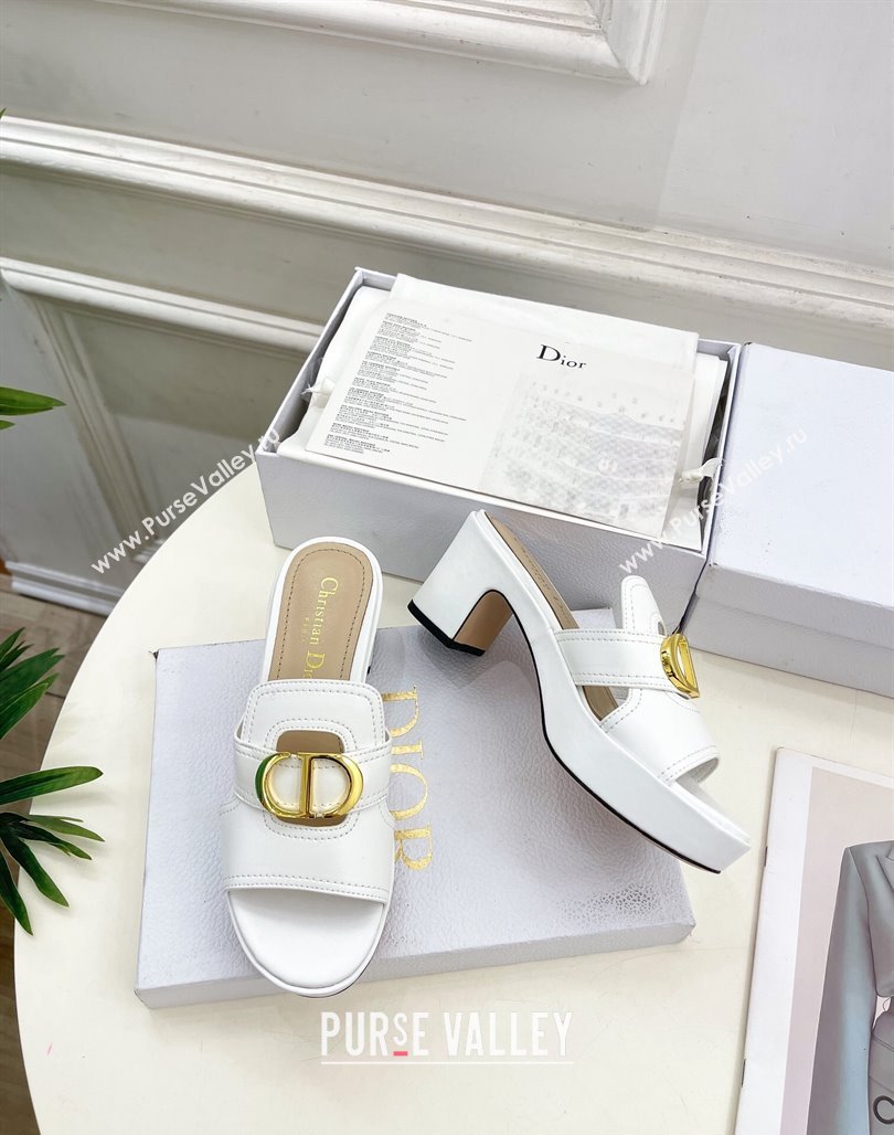 Dior 30 Montaigne Platform Slides Sandal 7cm in Calfskin White 2024 (MD-240702070)