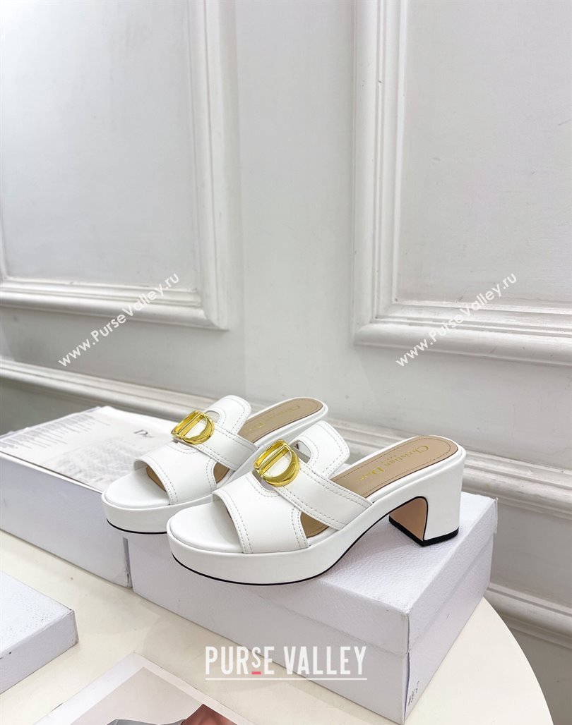 Dior 30 Montaigne Platform Slides Sandal 7cm in Calfskin White 2024 (MD-240702070)