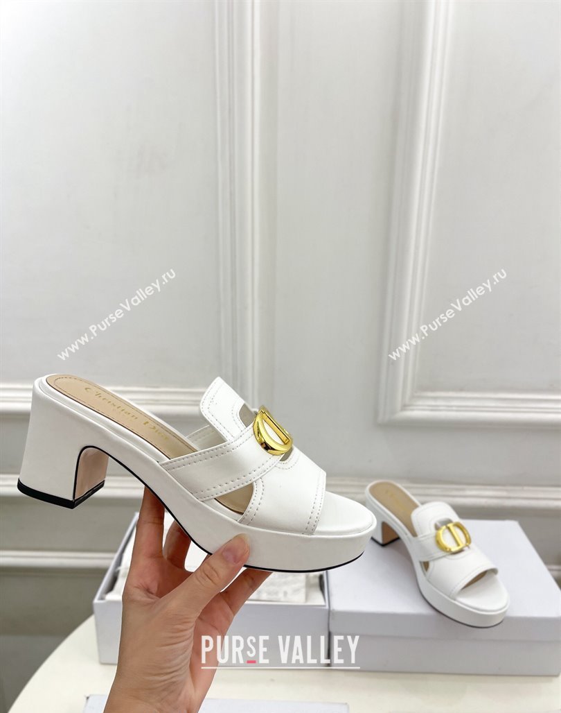 Dior 30 Montaigne Platform Slides Sandal 7cm in Calfskin White 2024 (MD-240702070)