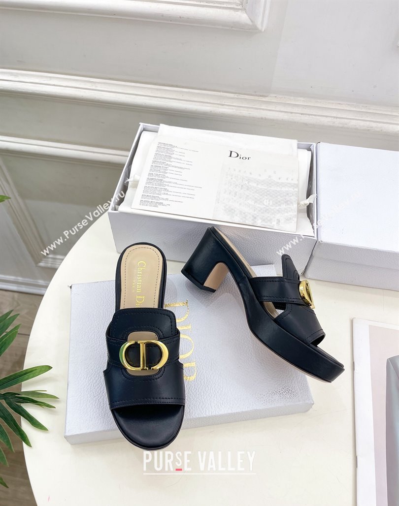 Dior 30 Montaigne Platform Slides Sandal 7cm in Calfskin Black 2024 (MD-240702071)