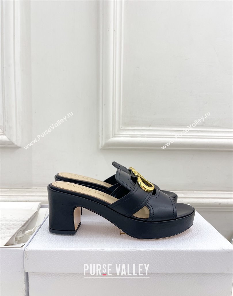 Dior 30 Montaigne Platform Slides Sandal 7cm in Calfskin Black 2024 (MD-240702071)