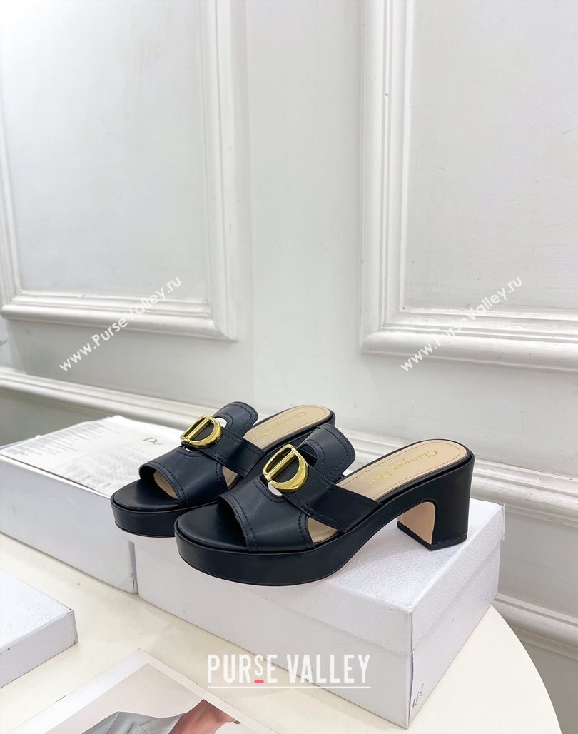 Dior 30 Montaigne Platform Slides Sandal 7cm in Calfskin Black 2024 (MD-240702071)