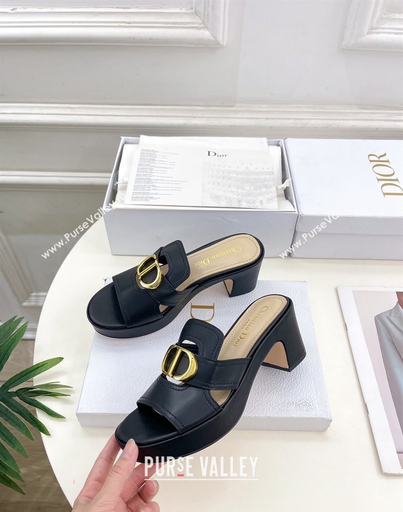 Dior 30 Montaigne Platform Slides Sandal 7cm in Calfskin Black 2024 (MD-240702071)