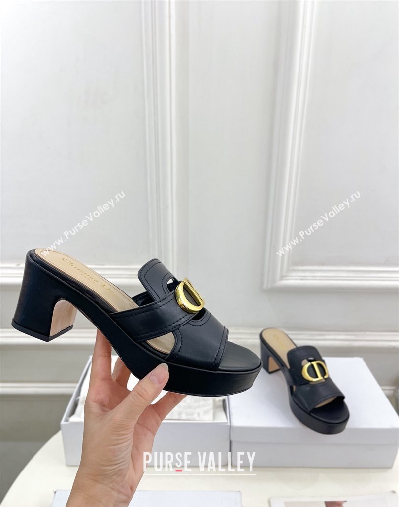 Dior 30 Montaigne Platform Slides Sandal 7cm in Calfskin Black 2024 (MD-240702071)