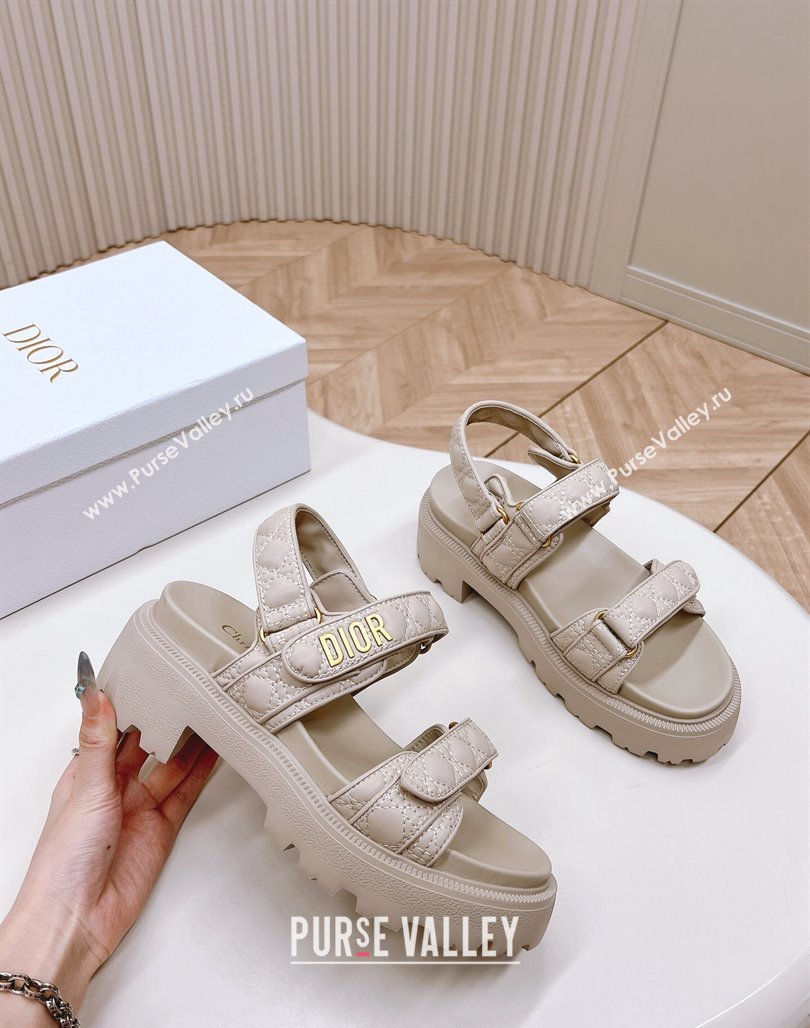 Dior Dioract Platform Sandals 5.5cm in Quilted Cannage Calfskin Grey 2024 0702 (MD-240702082)