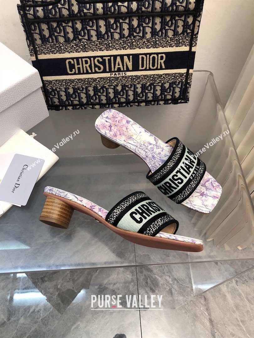 Dior Dway Heel Slides Sandal 3.5cm in Green Multicolor Cotton and Embroidered Dior 4 Saisons Éte Motif NO.163 (MD-240702029)