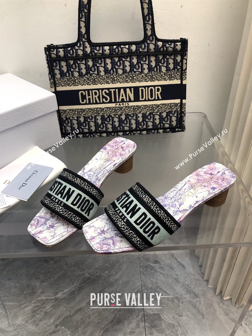 Dior Dway Heel Slides Sandal 3.5cm in Green Multicolor Cotton and Embroidered Dior 4 Saisons Éte Motif NO.163 (MD-240702029)