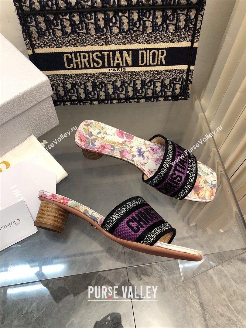 Dior Dway Heel Slides Sandal 3.5cm in Purple Multicolor Cotton and Embroidered Dior 4 Saisons Éte Motif NO.164 (MD-240702028)