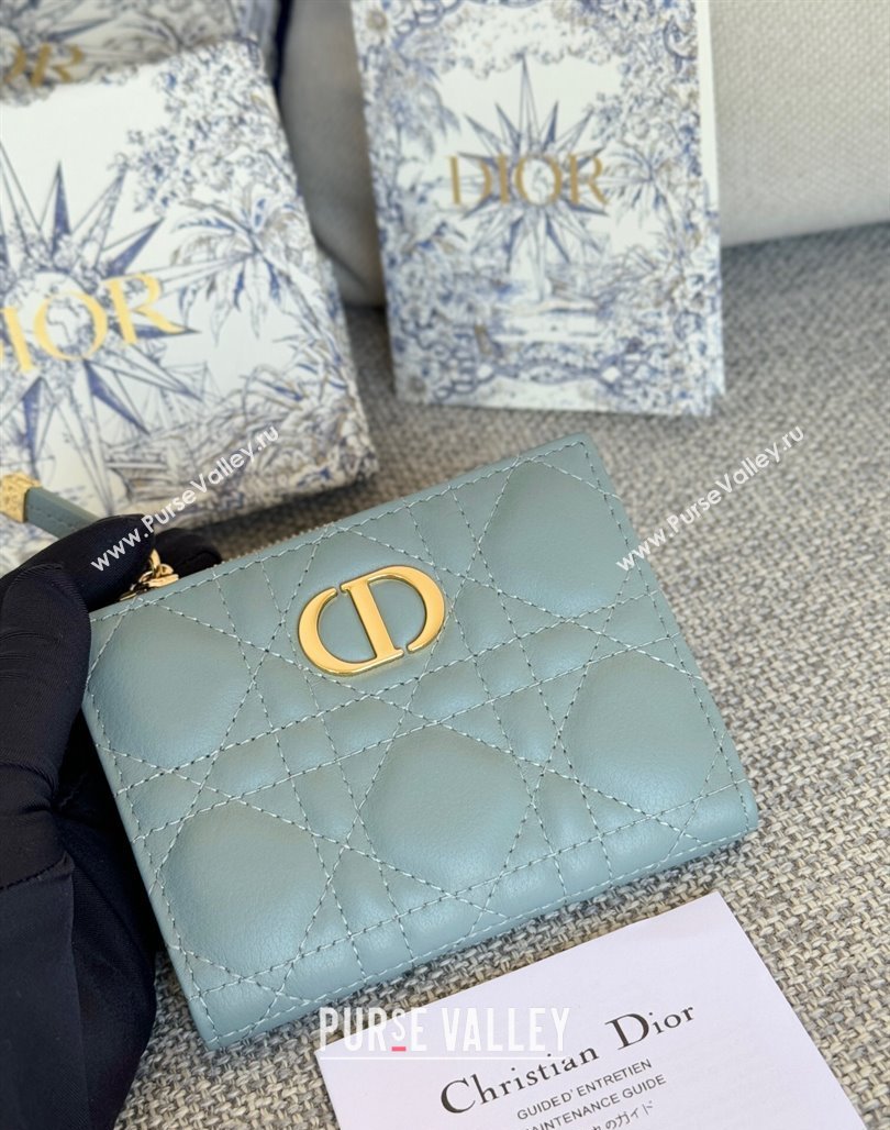 Dior Caro Dahlia Wallet in Supple Cannage Calfskin Light Blue 2024 S5173 (XXG-240715072)