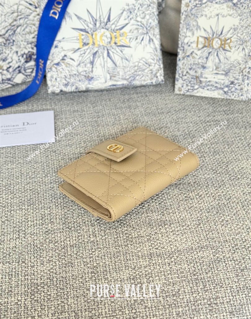 Dior Dior Caro Dandelion Card Holder Wallet in Supple Cannage Calfskin Beige 2024 S5157 (XXG-240715081)