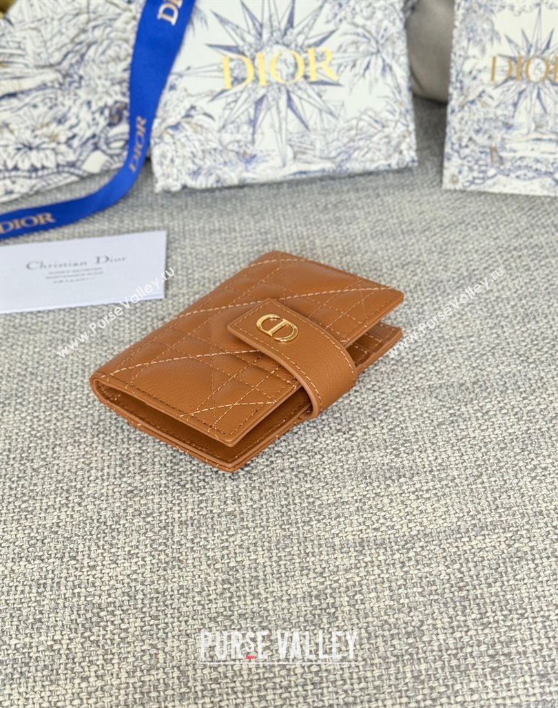 Dior Dior Caro Dandelion Card Holder Wallet in Supple Cannage Calfskin Brown 2024 S5157 (XXG-240715082)