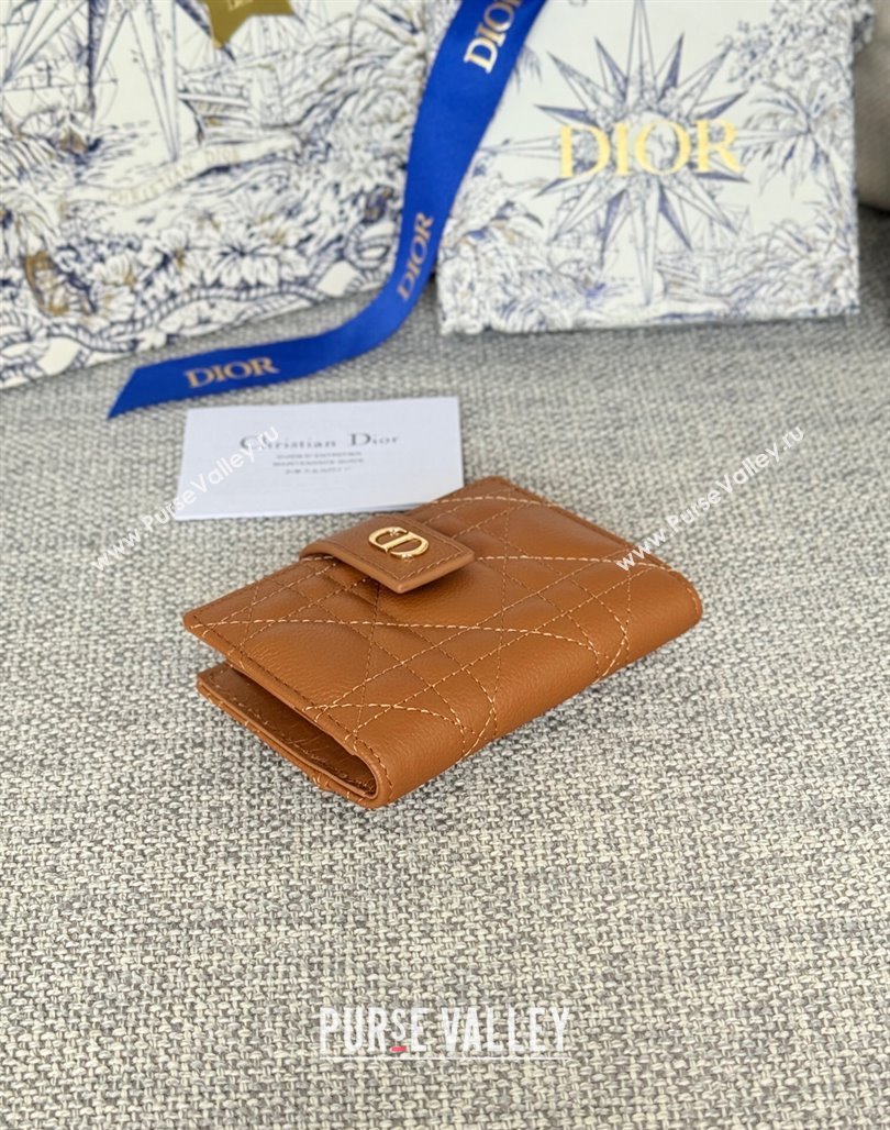 Dior Dior Caro Dandelion Card Holder Wallet in Supple Cannage Calfskin Brown 2024 S5157 (XXG-240715082)