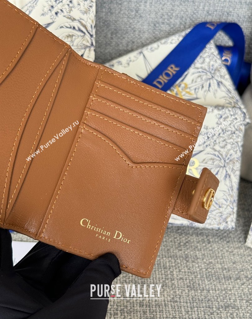 Dior Dior Caro Dandelion Card Holder Wallet in Supple Cannage Calfskin Brown 2024 S5157 (XXG-240715082)