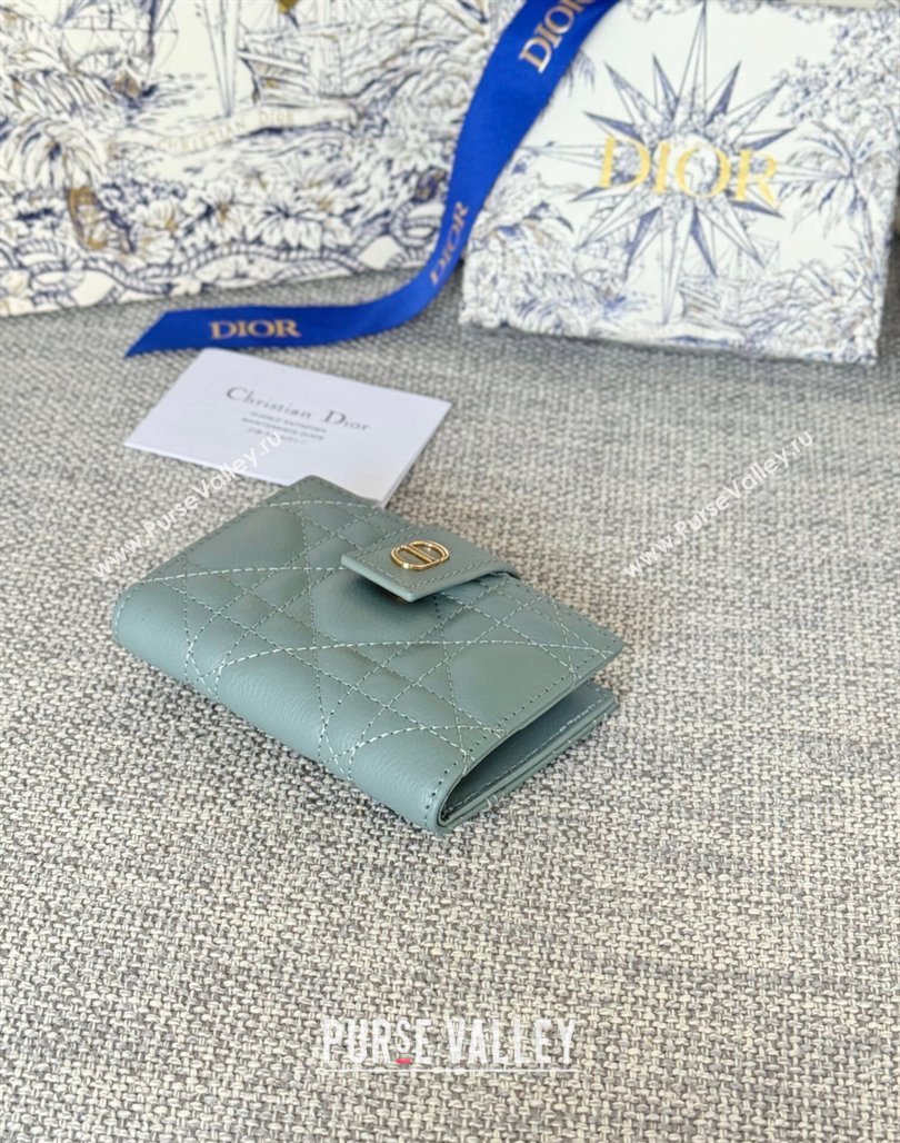 Dior Dior Caro Dandelion Card Holder Wallet in Supple Cannage Calfskin Light Blue 2024 S5157 (XXG-240715083)