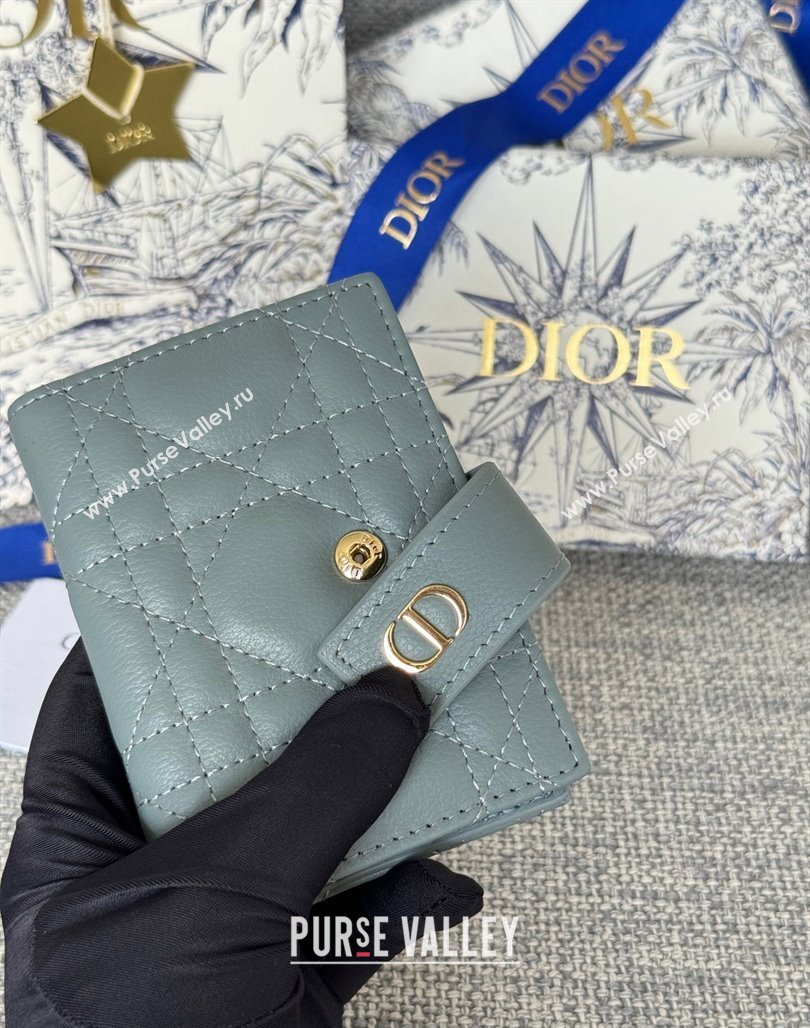 Dior Dior Caro Dandelion Card Holder Wallet in Supple Cannage Calfskin Light Blue 2024 S5157 (XXG-240715083)