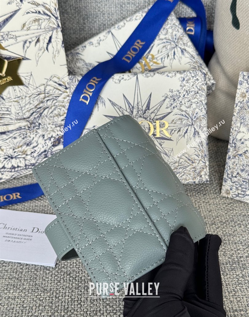 Dior Dior Caro Dandelion Card Holder Wallet in Supple Cannage Calfskin Light Blue 2024 S5157 (XXG-240715083)