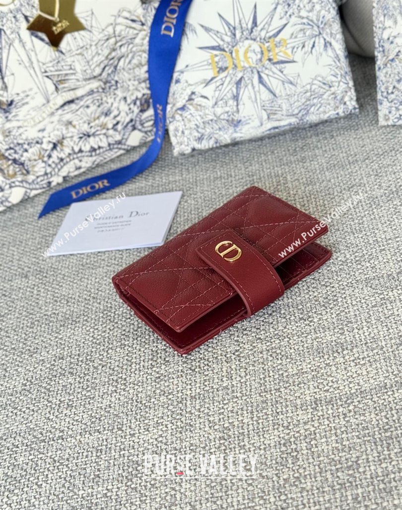 Dior Dior Caro Dandelion Card Holder Wallet in Supple Cannage Calfskin Dark Burgundy 2024 S5157 (XXG-240715084)