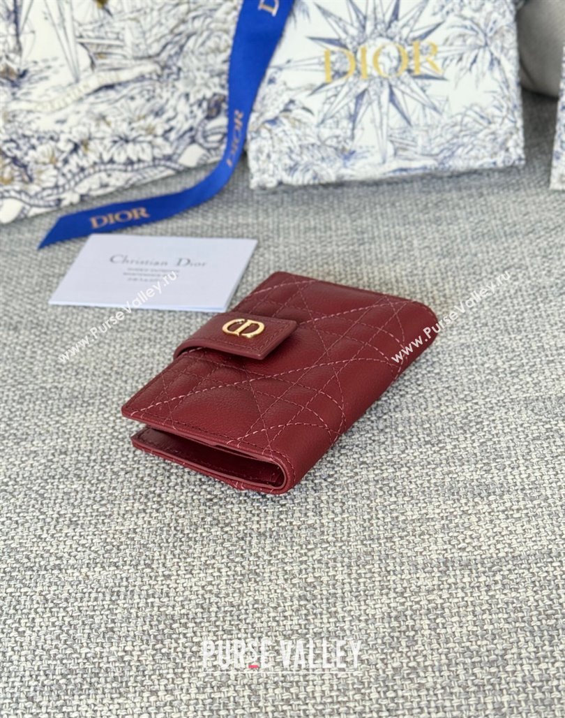 Dior Dior Caro Dandelion Card Holder Wallet in Supple Cannage Calfskin Dark Burgundy 2024 S5157 (XXG-240715084)