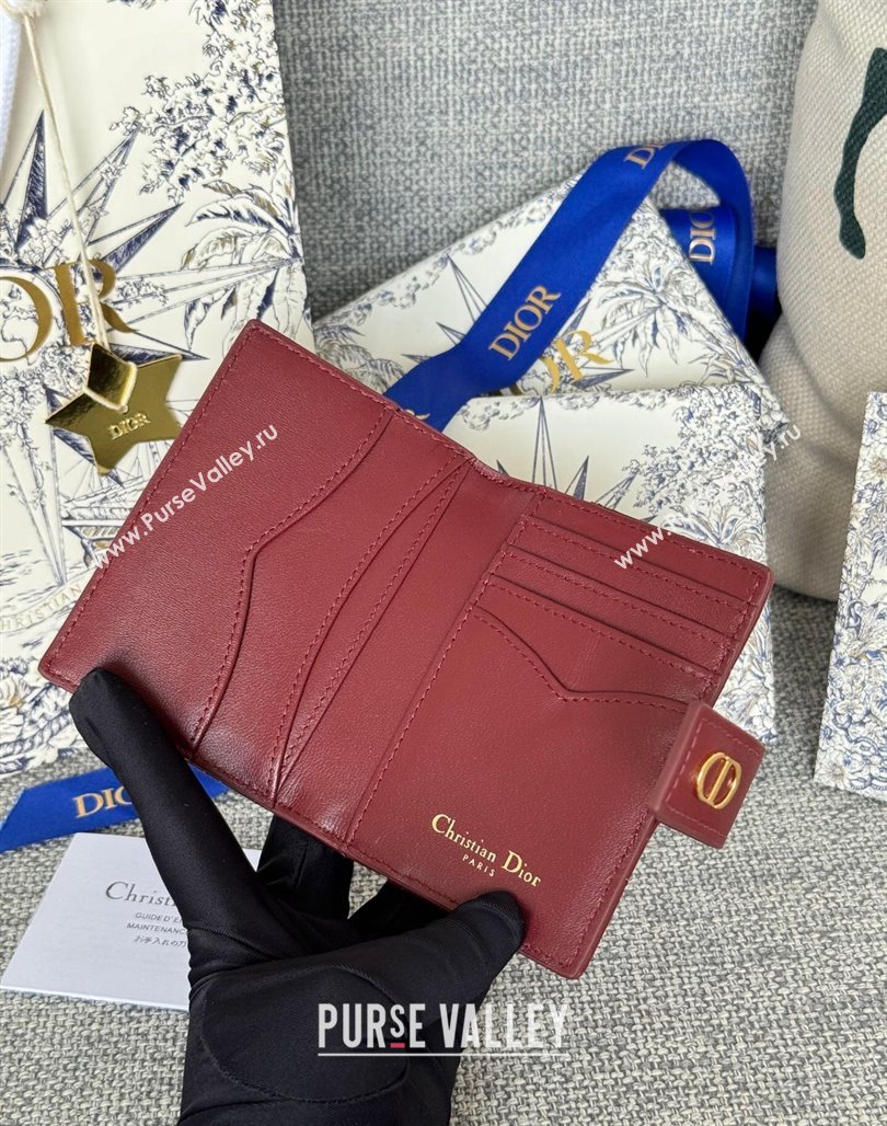 Dior Dior Caro Dandelion Card Holder Wallet in Supple Cannage Calfskin Dark Burgundy 2024 S5157 (XXG-240715084)