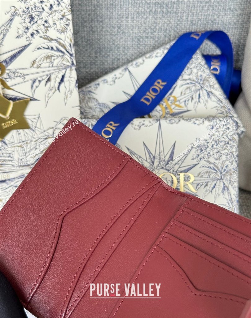 Dior Dior Caro Dandelion Card Holder Wallet in Supple Cannage Calfskin Dark Burgundy 2024 S5157 (XXG-240715084)