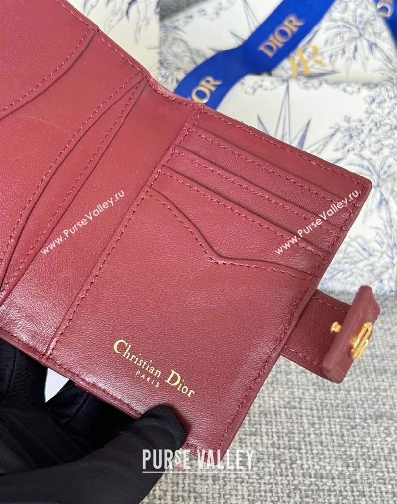 Dior Dior Caro Dandelion Card Holder Wallet in Supple Cannage Calfskin Dark Burgundy 2024 S5157 (XXG-240715084)