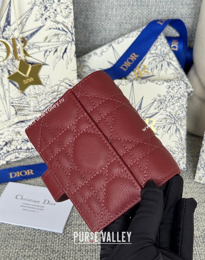 Dior Dior Caro Dandelion Card Holder Wallet in Supple Cannage Calfskin Dark Burgundy 2024 S5157 (XXG-240715084)