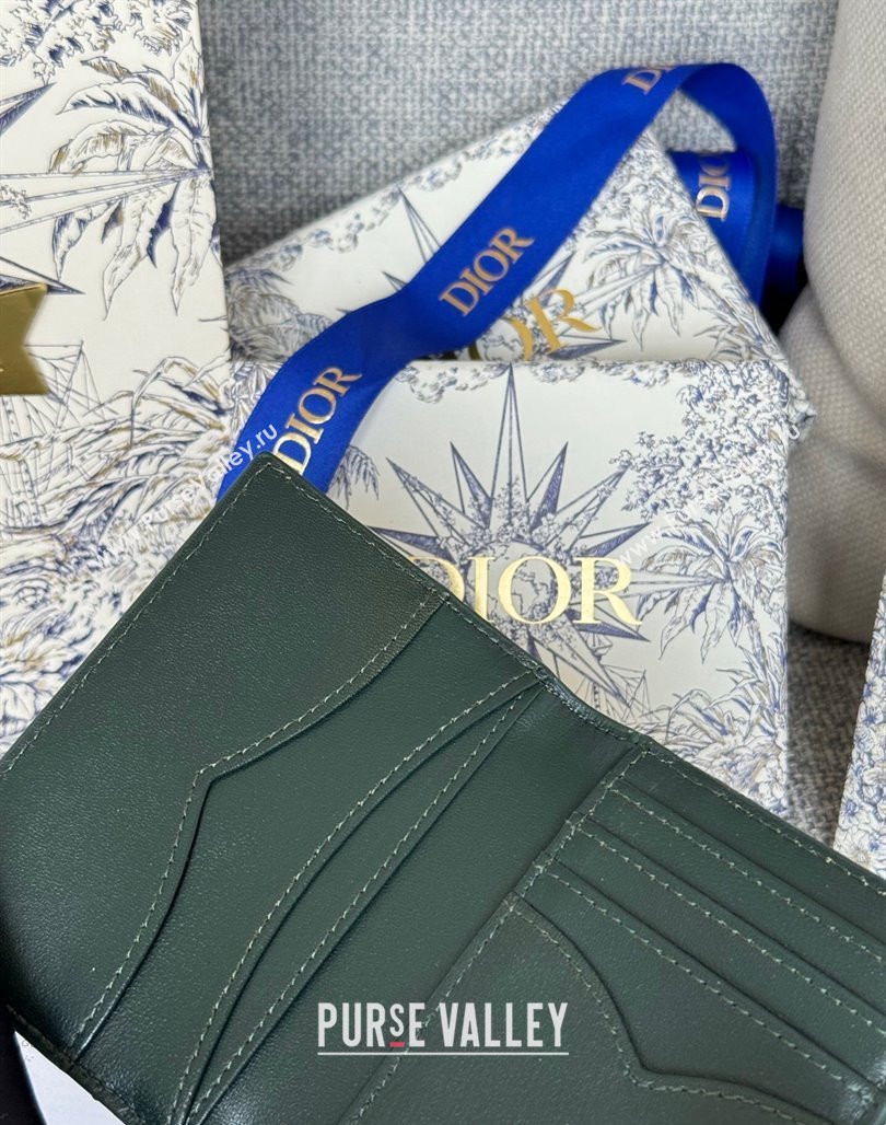 Dior Dior Caro Dandelion Card Holder Wallet in Supple Cannage Calfskin Green 2024 S5157 (XXG-240715085)