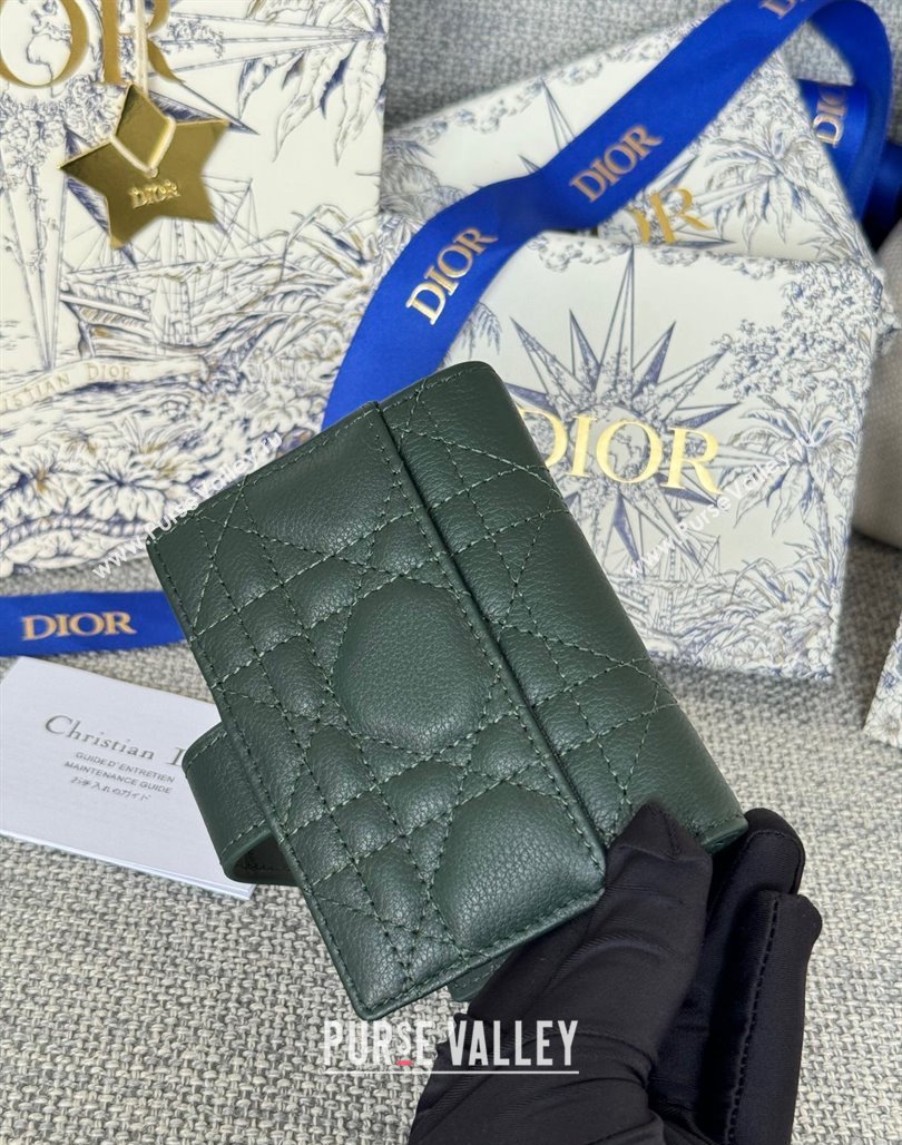 Dior Dior Caro Dandelion Card Holder Wallet in Supple Cannage Calfskin Green 2024 S5157 (XXG-240715085)