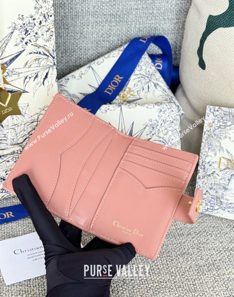 Dior Dior Caro Dandelion Card Holder Wallet in Supple Cannage Calfskin Light Pink 2024 S5157 (XXG-240715086)