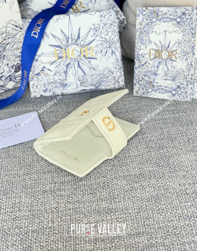 Dior Dior Caro Dandelion Card Holder Wallet in Supple Cannage Calfskin White 2024 S5157 (XXG-240715087)