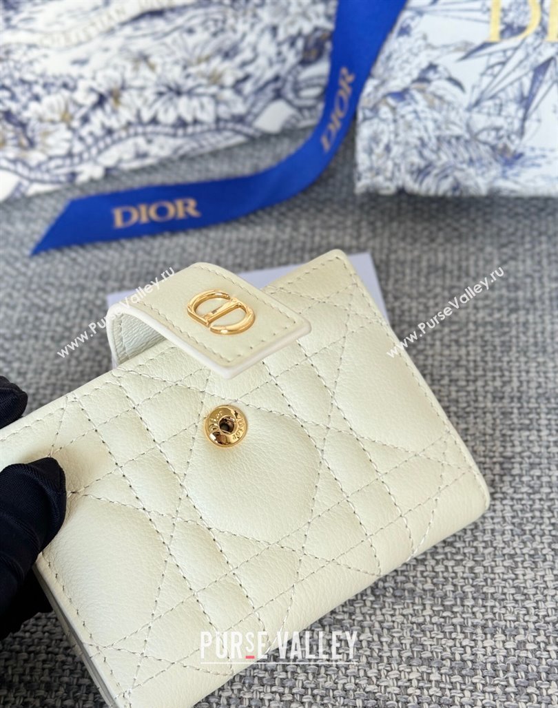 Dior Dior Caro Dandelion Card Holder Wallet in Supple Cannage Calfskin White 2024 S5157 (XXG-240715087)