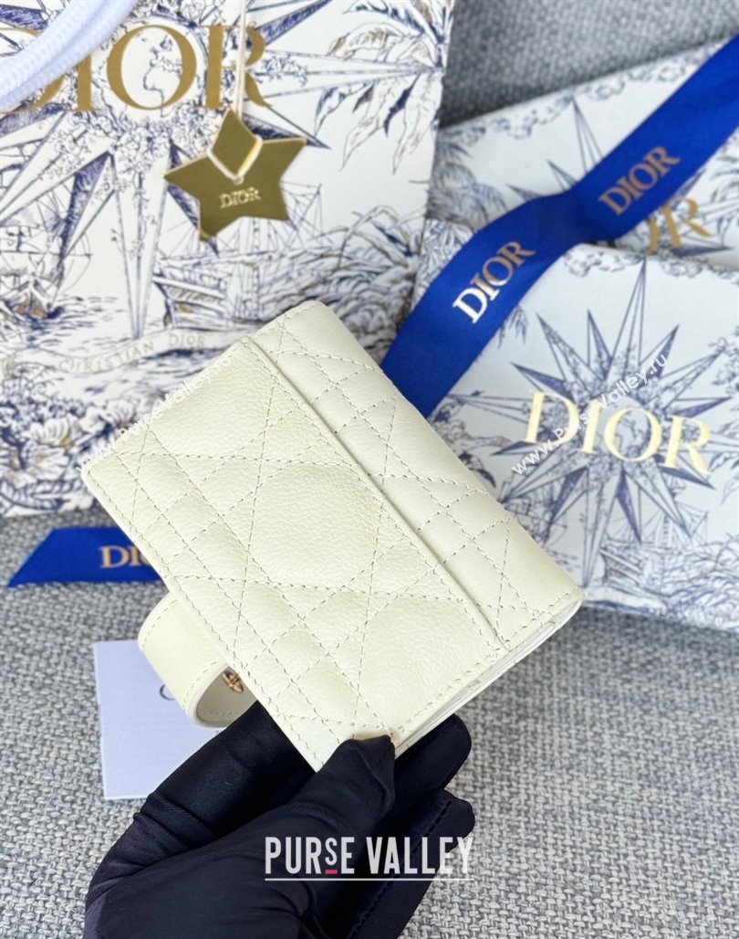 Dior Dior Caro Dandelion Card Holder Wallet in Supple Cannage Calfskin White 2024 S5157 (XXG-240715087)